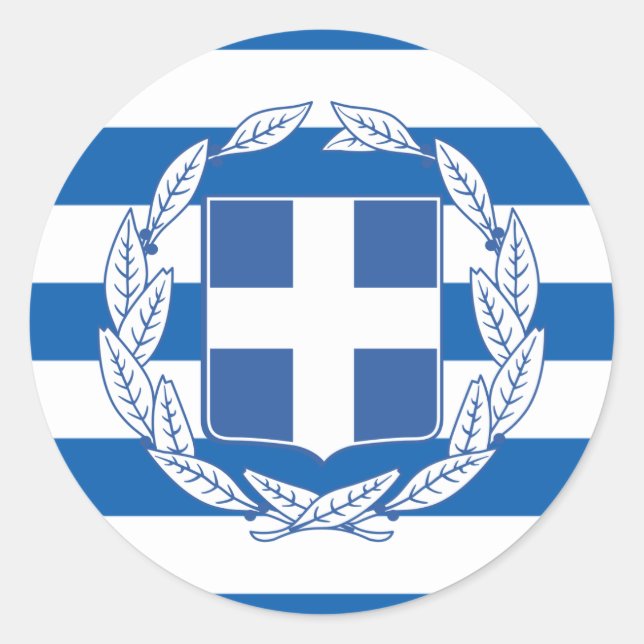 Sticker Rond Drapeau grec et armoiries, Drapeau de Grèce (Devant)