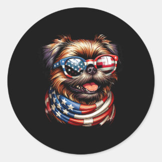 Sticker Rond Drapeau Griffon Amoureux des chiens Us 4 juillet P