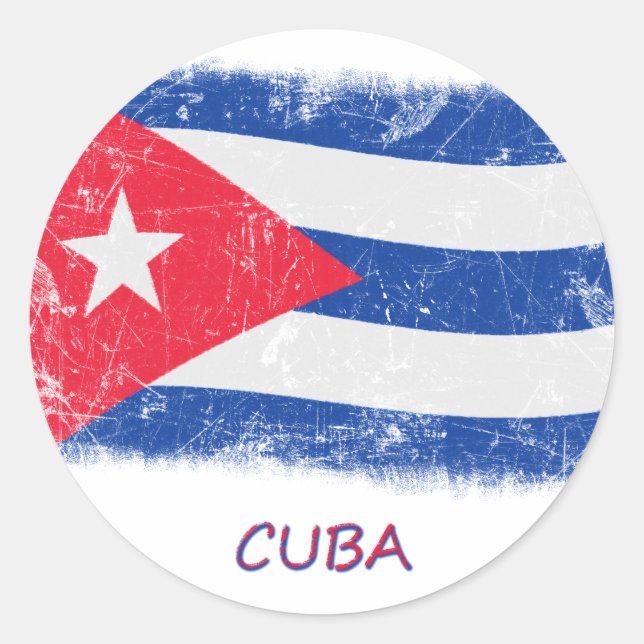 Sticker Rond Drapeau Grunge Cuba (Devant)
