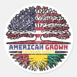 Sticker Rond Drapeau Guinéen Américain USA Arbre Roots