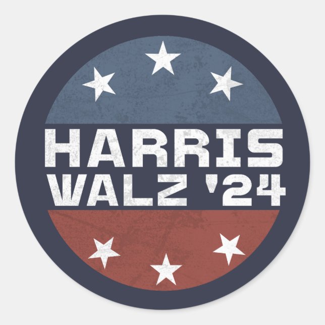 Sticker Rond Drapeau Harris Walz 2024 Campagne USA (Devant)