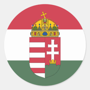Sticker Rond Drapeau hongrois et armoiries, Drapeau de Hongrie