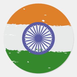 Sticker Rond DRAPEAU INDIEN avec effet brosse