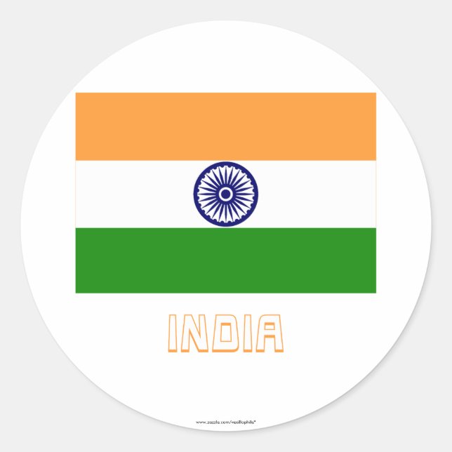 Sticker Rond Drapeau indien avec nom (Devant)