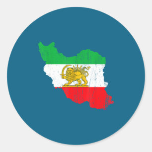 Sticker Rond Drapeau Iran Carte Lion Persan