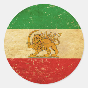 Sticker Rond Drapeau Iran Lion et Sun Shah d'Iran