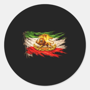 Sticker Rond Drapeau iranien avec emblème de lion et de soleil,
