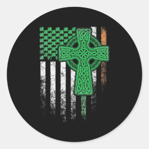Sticker Rond Drapeau irlandais américain Irlande JOUR DE LA SAI