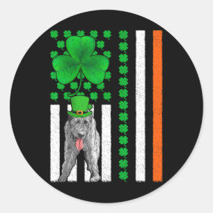 Sticker Rond Drapeau irlandais américain Wolfhound Chien St Pat