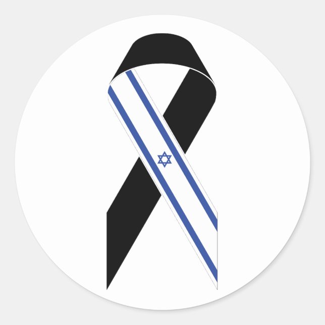 Sticker Rond Drapeau israélien ruban noir (Devant)