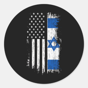Sticker Rond Drapeau Israélo-Américain - Chemise Fierté Israël