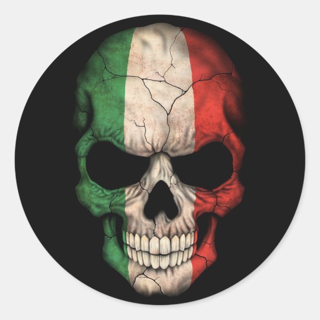 Sticker Rond Drapeau italien crâne sur noir (Devant)
