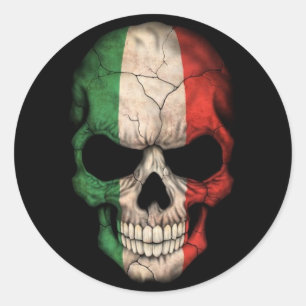 Sticker Rond Drapeau italien crâne sur noir