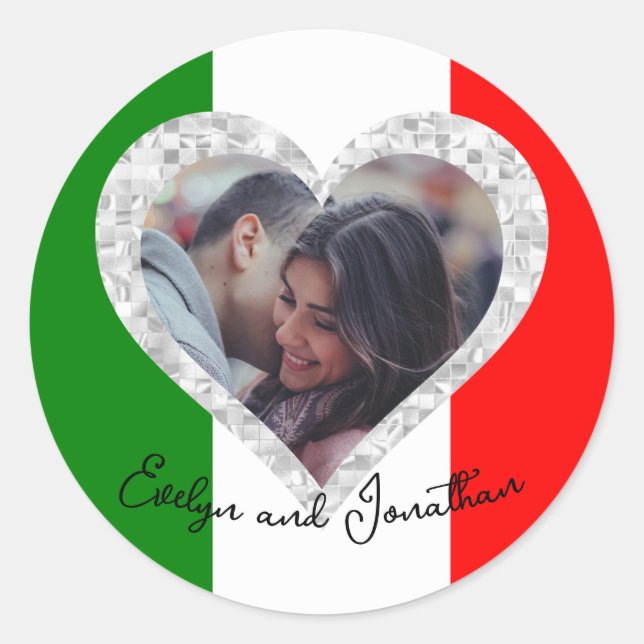 Sticker Rond Drapeau italien d'amour Cœur (Devant)