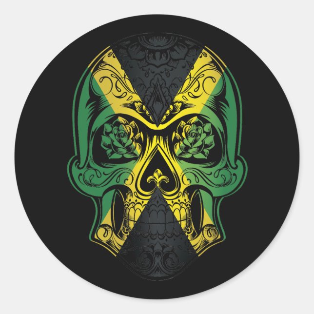Sticker Rond Drapeau Jamaïcain Et Rose (Devant)