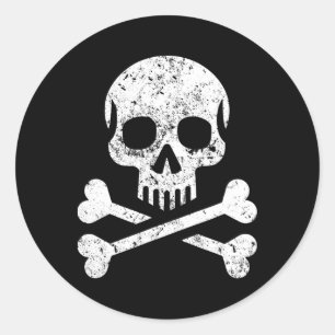 Sticker Rond Drapeau Jolly Roger Crâne Os Croisés Squelette Hal