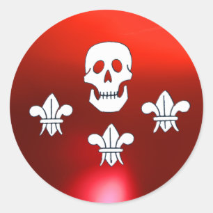 STICKER ROND DRAPEAU JOLLY ROGER ET TROIS LIEUX