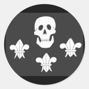 STICKER ROND DRAPEAU JOLLY ROGER ET TROIS LIEUX