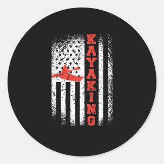 Sticker Rond Drapeau Kayaking America Kayak Patriotique USA Can