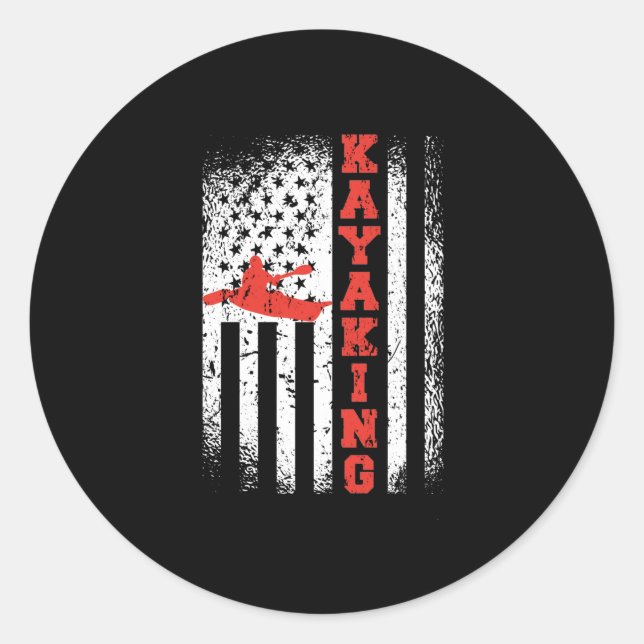Sticker Rond Drapeau Kayaking America Kayak Patriotique USA Can (Devant)