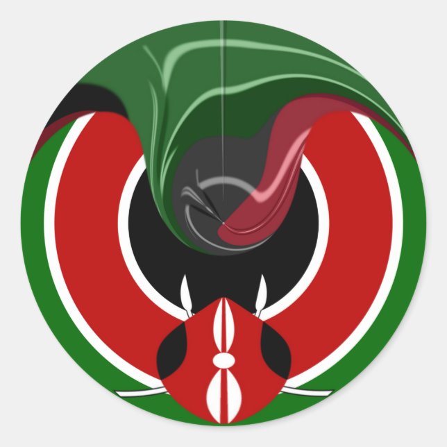 Sticker Rond Drapeau kenyan fluide : un design moderne (Devant)