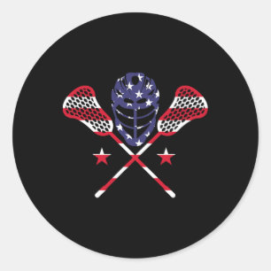 Sticker Rond Drapeau Lacrosse Américain Usa 4 juillet Lecteur L