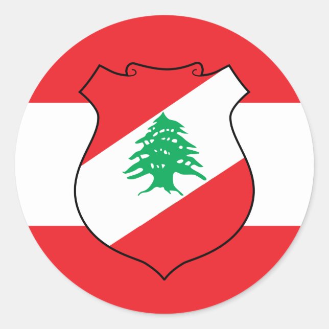 Sticker Rond Drapeau libanais et armoiries du Liban (Devant)