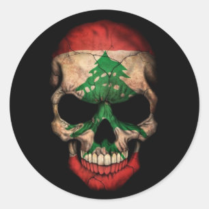 Sticker Rond Drapeau libanais sur noir