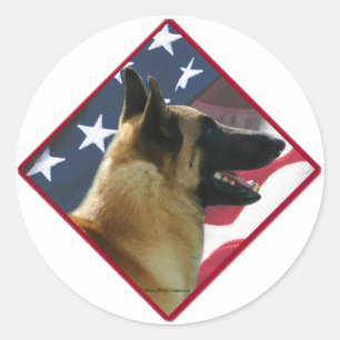 Sticker Rond Drapeau Malinois belge ; 4 juillet Malinois, États