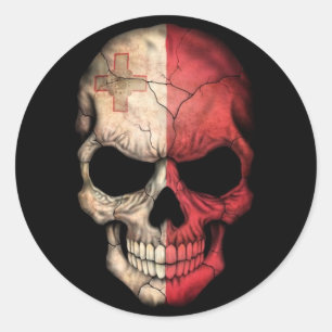 Sticker Rond Drapeau maltais sur noir