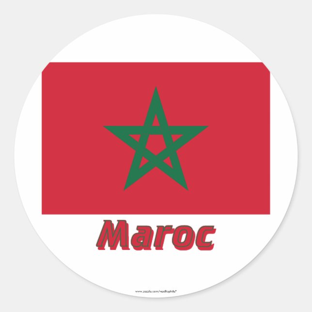 Sticker Rond Drapeau Maroc avec le nom français (Devant)