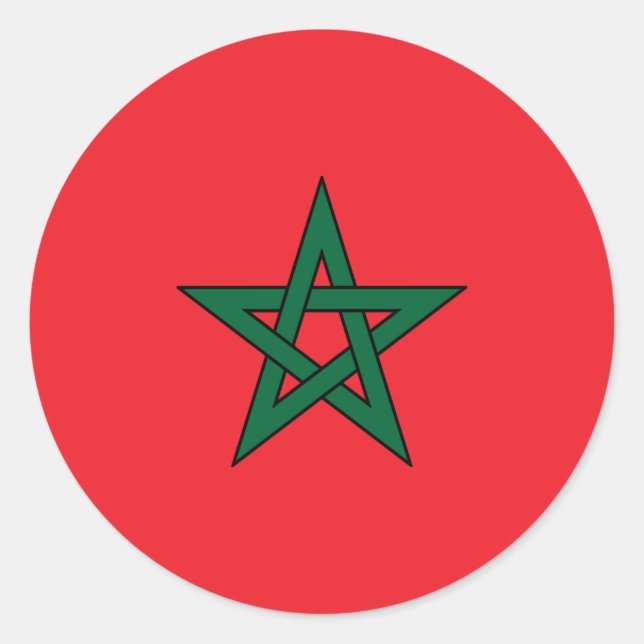 Sticker Rond Drapeau Marocain Rouge Vert Étoile (Devant)