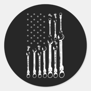 Sticker Rond Drapeau mécanique Drapeau patriotique américain Mé