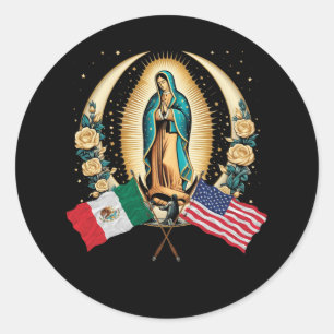Sticker Rond Drapeau Mexicain Américain Notre Dame Virgen De Gu