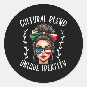 Sticker Rond Drapeau Mexicain Américain Usa Moitié Mexicain Moi