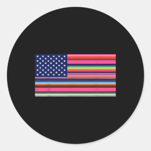 Sticker Rond Drapeau Mexicain Américain Usa Serape Cinco De May