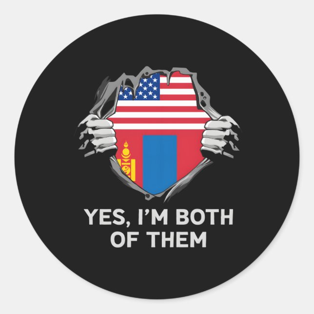 Sticker Rond Drapeau mi-américain mi-mongol Usa Mongolie (Devant)