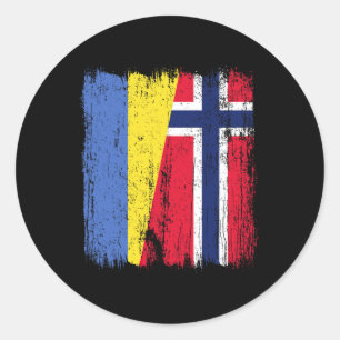 Sticker Rond Drapeau moitié Ukraine Norvège Ancêtre ukrainien n