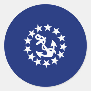 Sticker Rond Drapeau Nautique Américain Ancre Étoiles Bleu