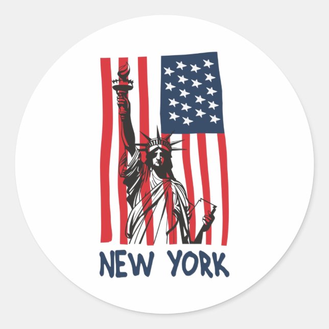 Sticker Rond Drapeau New York NY Statue de Liberty USA Amérique (Devant)