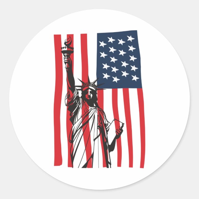 Sticker Rond Drapeau New York NYC Statue of Liberty USA America (Devant)