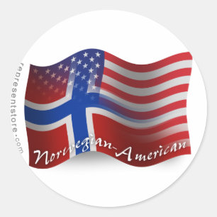 Sticker Rond Drapeau norvégien-américain