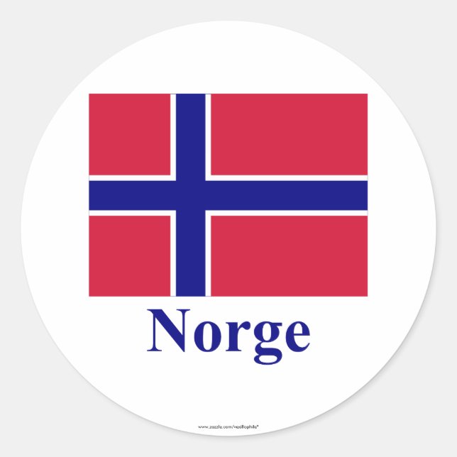Sticker Rond Drapeau norvégien avec nom en norvégien (Devant)