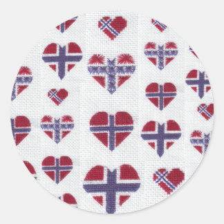 Sticker Rond Drapeau Norvégien Croix du Coeur Stitch Nordic Nor