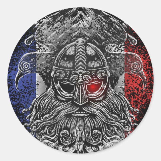 Sticker Rond Drapeau Odin ravens épées Viking Mythologie (Devant)