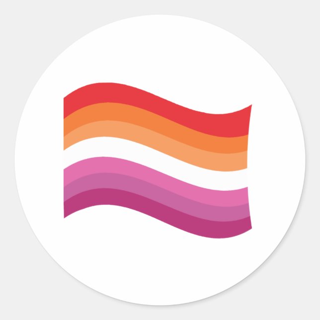 Sticker Rond Drapeau ondoyant de la fierté lesbienne du coucher (Devant)