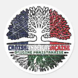 Sticker Rond Drapeau pakistanais français des racines d'arbres