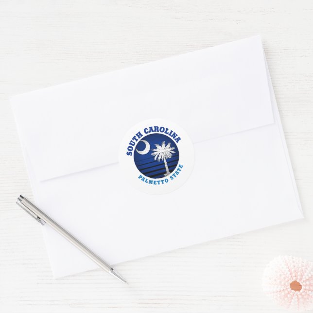 STICKER ROND DRAPEAU PALMETTO DE CAROLINE DU SUD (Enveloppe)