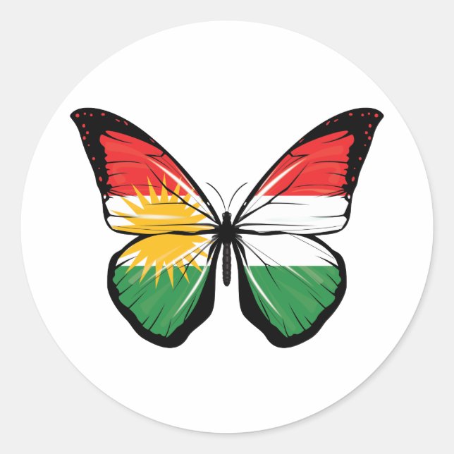 Sticker Rond Drapeau papillon du Kurdistan (Devant)
