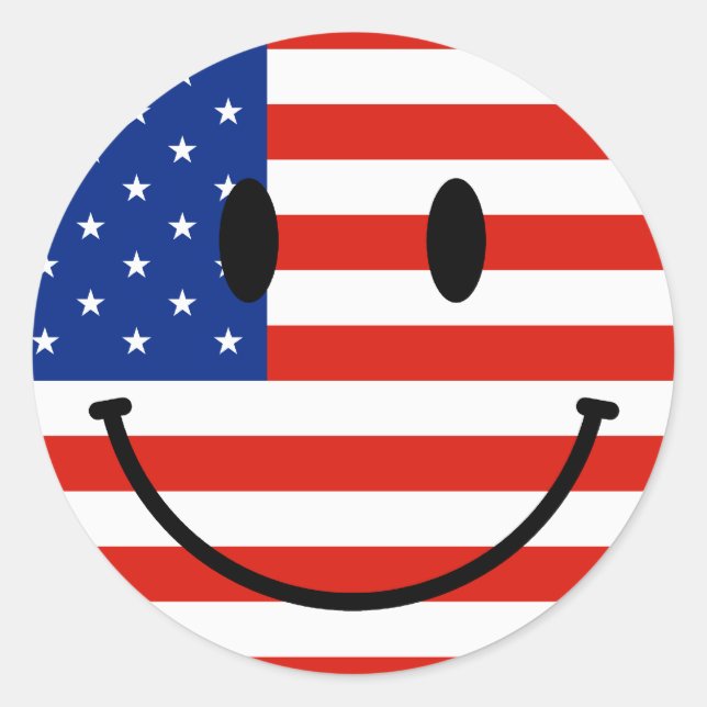 Sticker Rond Drapeau Patriotique Américain Avec Visage Souriant (Devant)